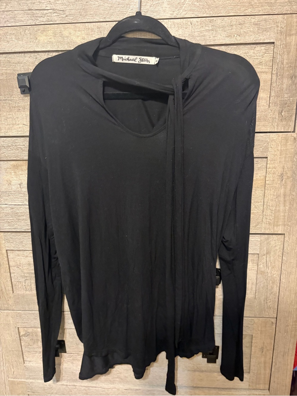 Michael Stars Black Long Sleeve Tie-Neck Top with Drape